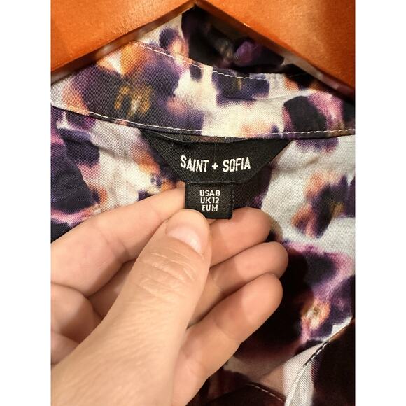 Saint & Sofia Black Blurred Floral Button Down Longsleeve Blouse Size 8 - Picture 3 of 7